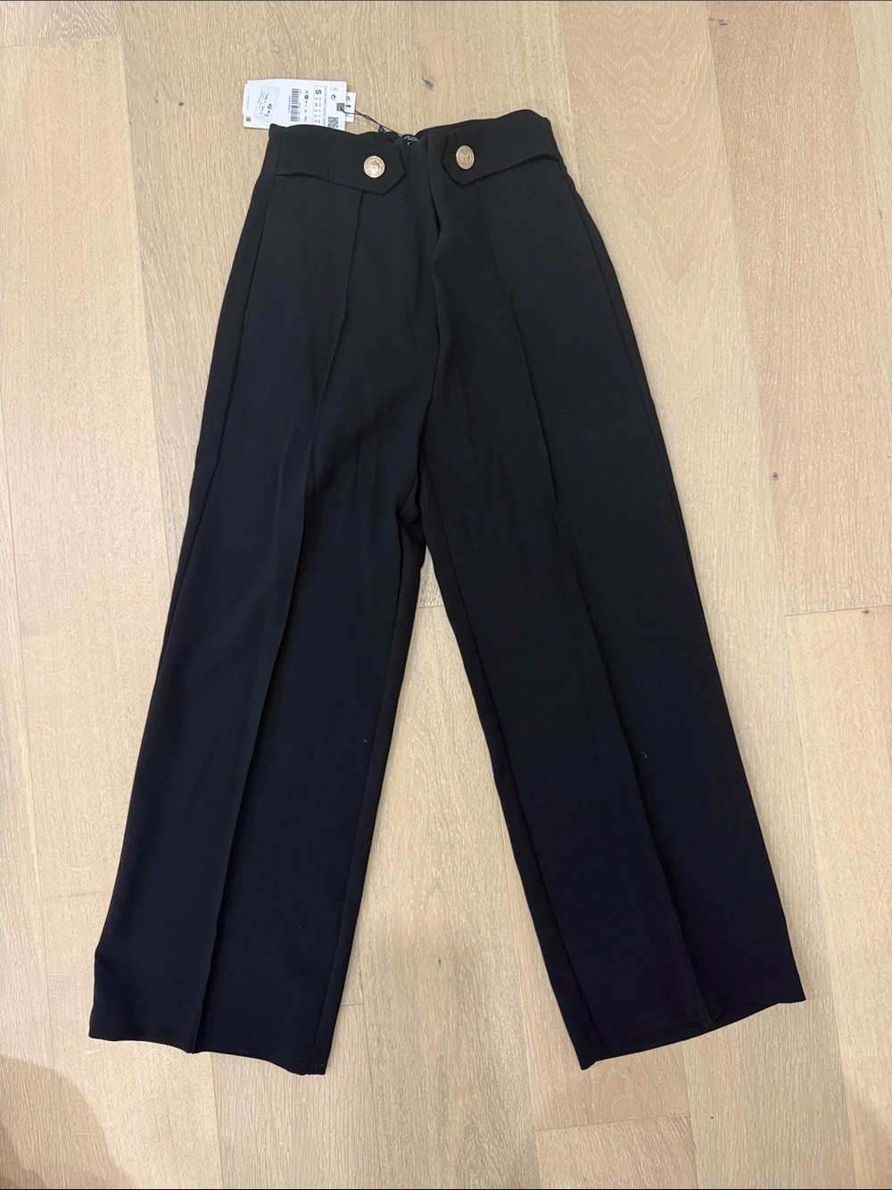 Zara Black Cropped Wide-Leg Pants with Gold Buttons